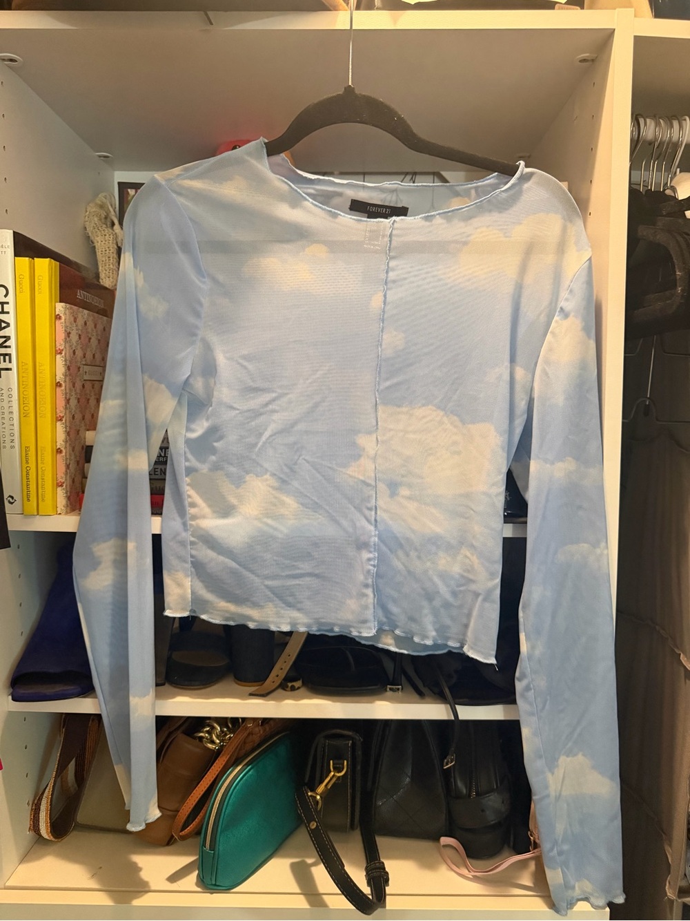 Forever 21 Light Blue Sheer Top with Cloud Detail